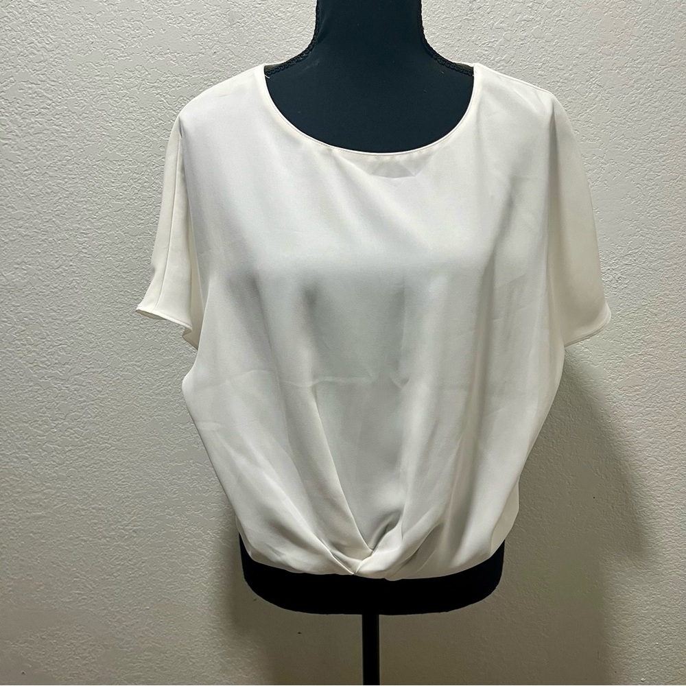 Sugarlips Elegant White Sheer Dolman Sleeve Draped Front Blouse